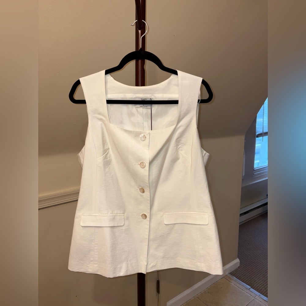 Primary Rita Ora White Sleeveless Button-Down Top